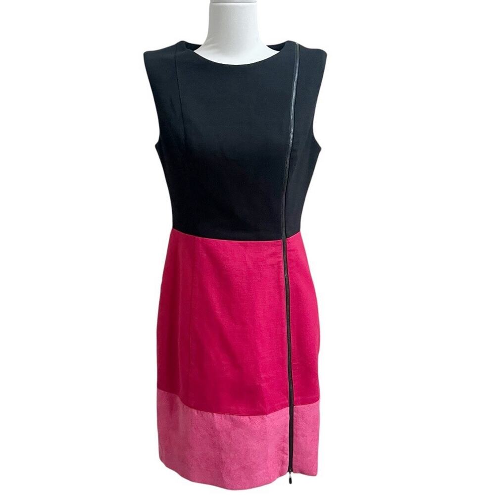 Laundry By Shelli Segal Colorblock Sheath Dress Faux Suede Front Zip Sz 4